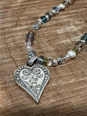 Sterling-Style Heart Pendant Beaded Necklace - Multicolor